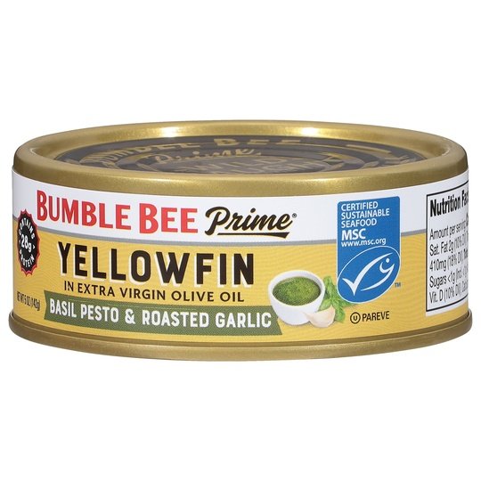 Bumble Bee Prime MSC Yellowfin Solid Light Tuna in Olive Oil Basil Pesto and Roasted Garlic 5oz Can EA