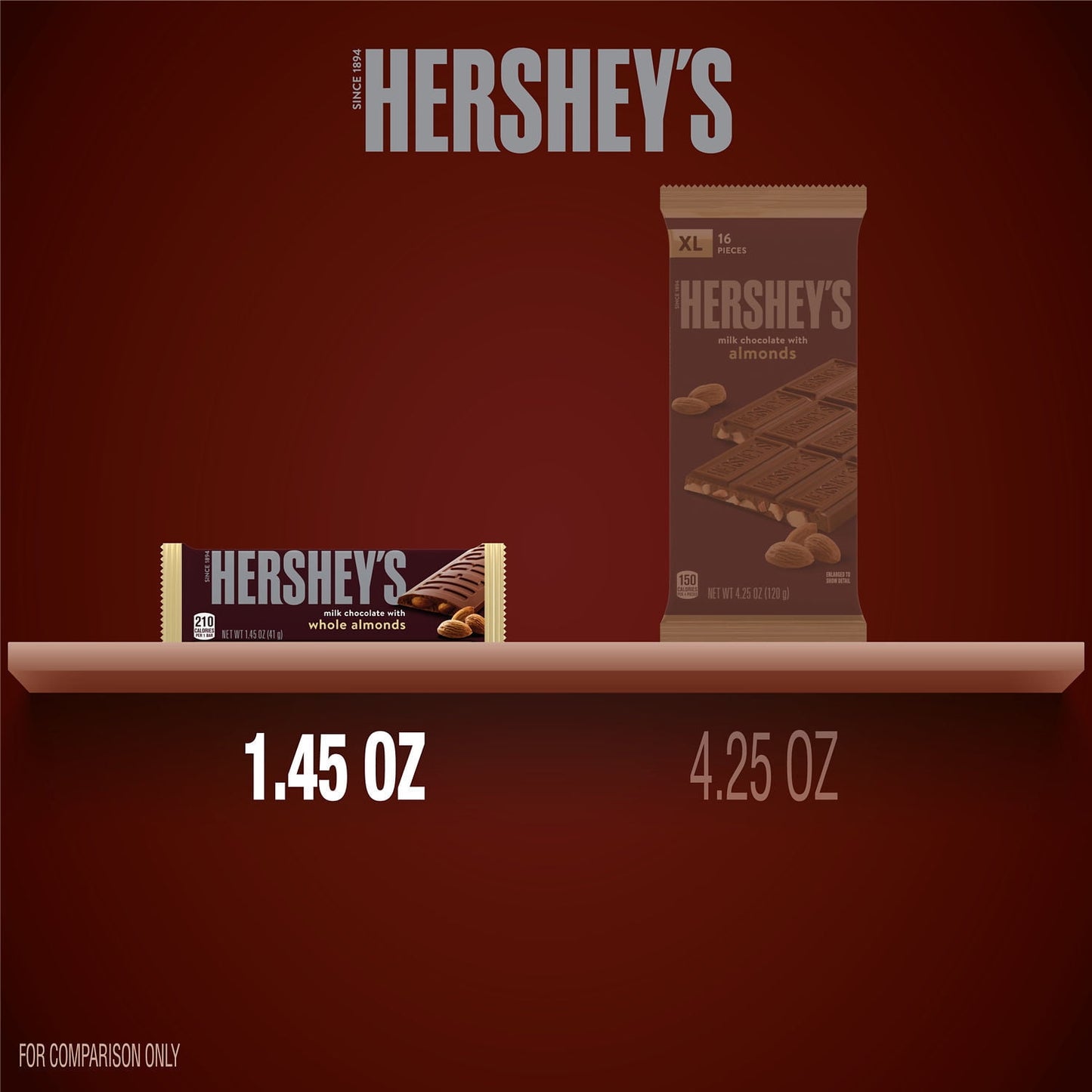 Hershey's Milk Chocolate with Whole Almonds Candy, Bars 1.45 oz, 6 Count