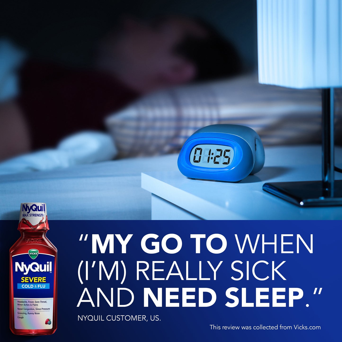 Vicks NyQuil Severe Cold & Flu Liquid, Nighttime Relief, over-the-Counter Medicine, Berry, 2x12 oz