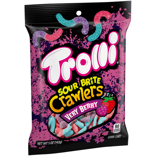 Trolli Sour Brite Crawlers, Very Berry Sour Gummy Worm Candy, 5 oz