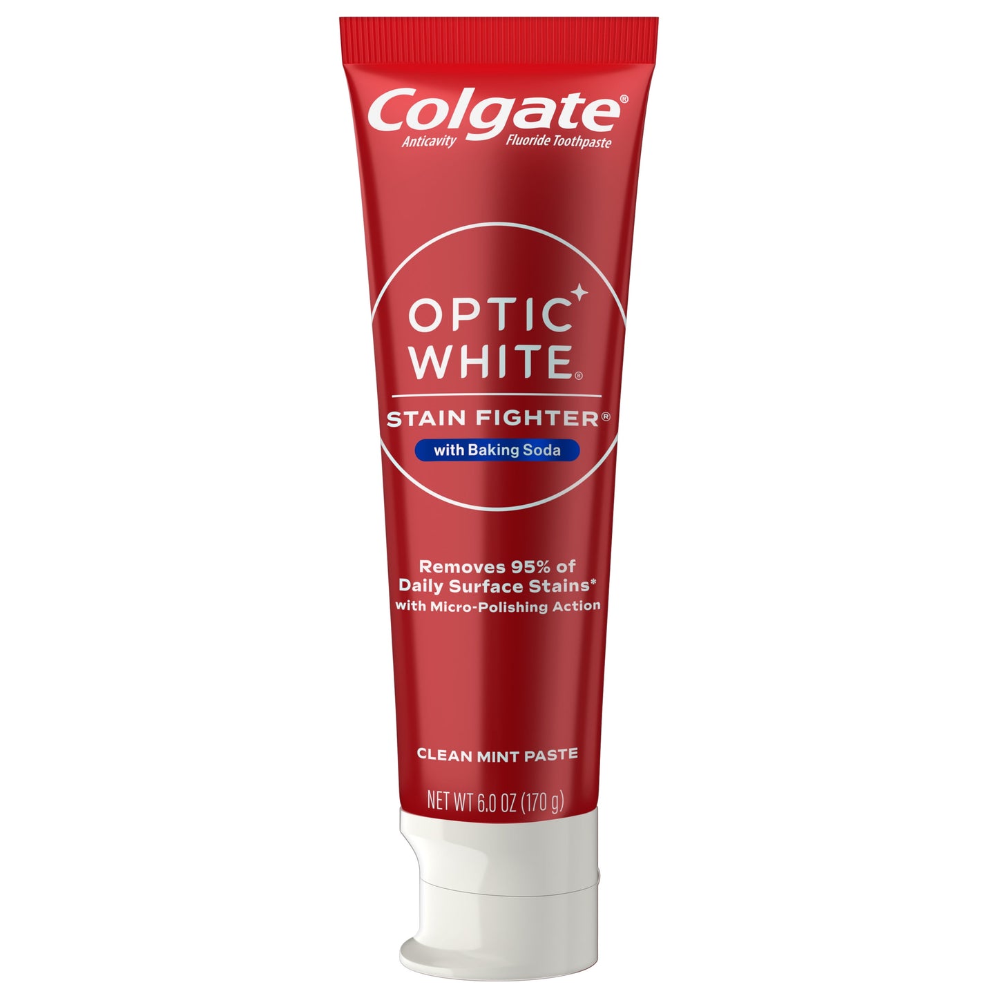 Colgate Optic White Stain Fighter with Baking Soda Whitening Toothpaste, Clean Mint, 6 Oz Tube