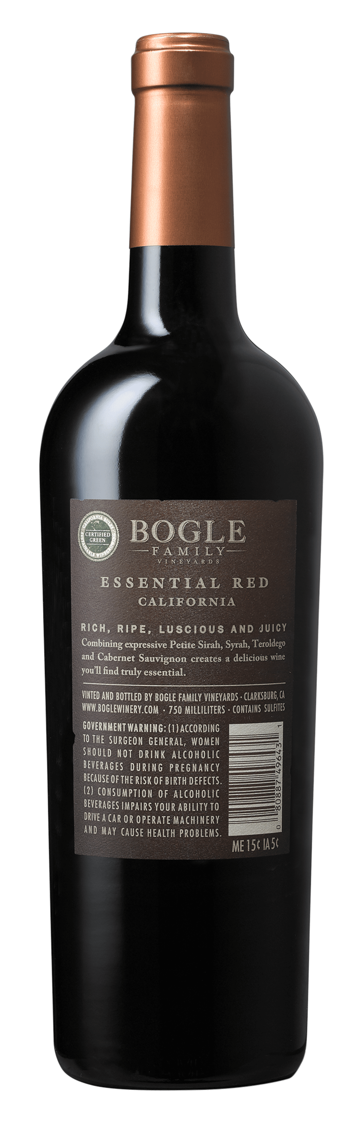 Bogle Essential Red Wine, California, 14.5% ABV, 750ml Glass Bottle, 5-150ml Servings