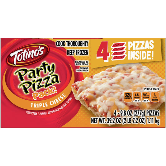 Totino's Party Pizza Pack, Triple Cheese Flavored, Frozen Pizza, 4 Ct