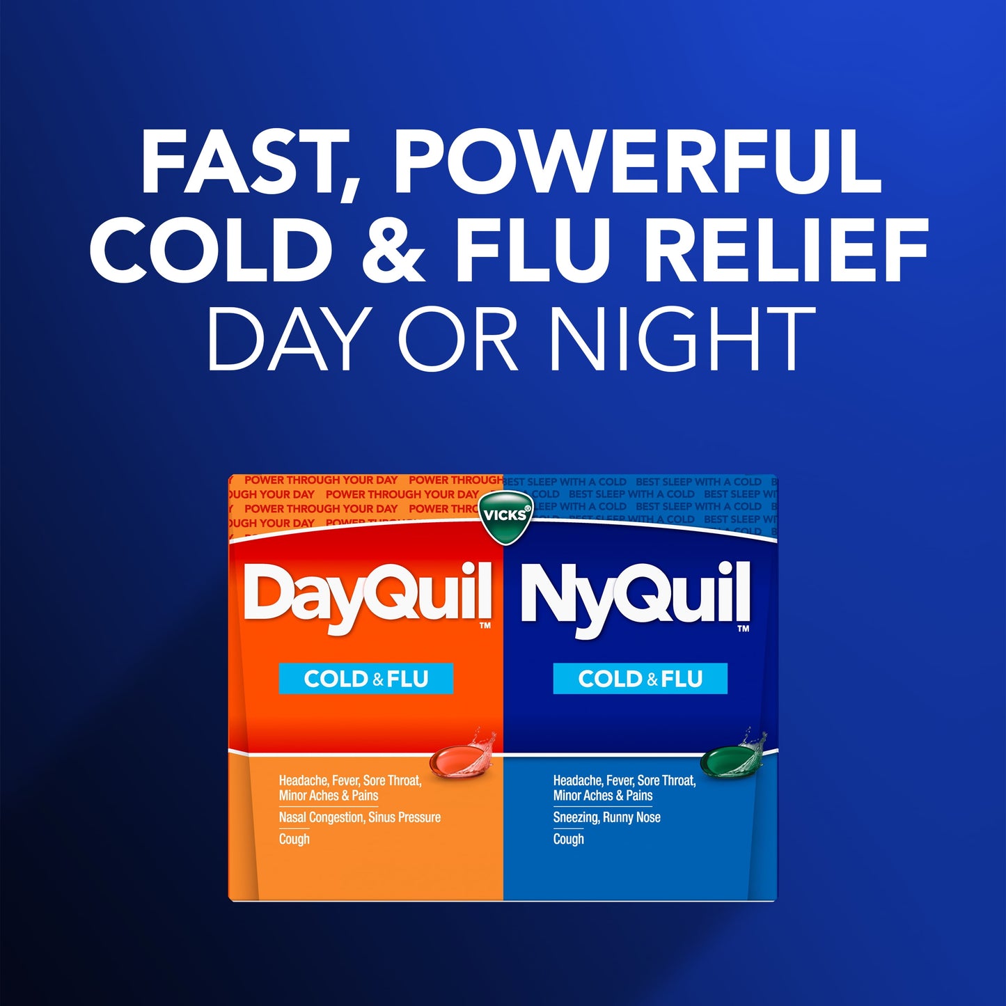 Vicks DayQuil and NyQuil Cold, Cough and Flu Liquicaps, Over-the-Counter Medicine, 60 Ct