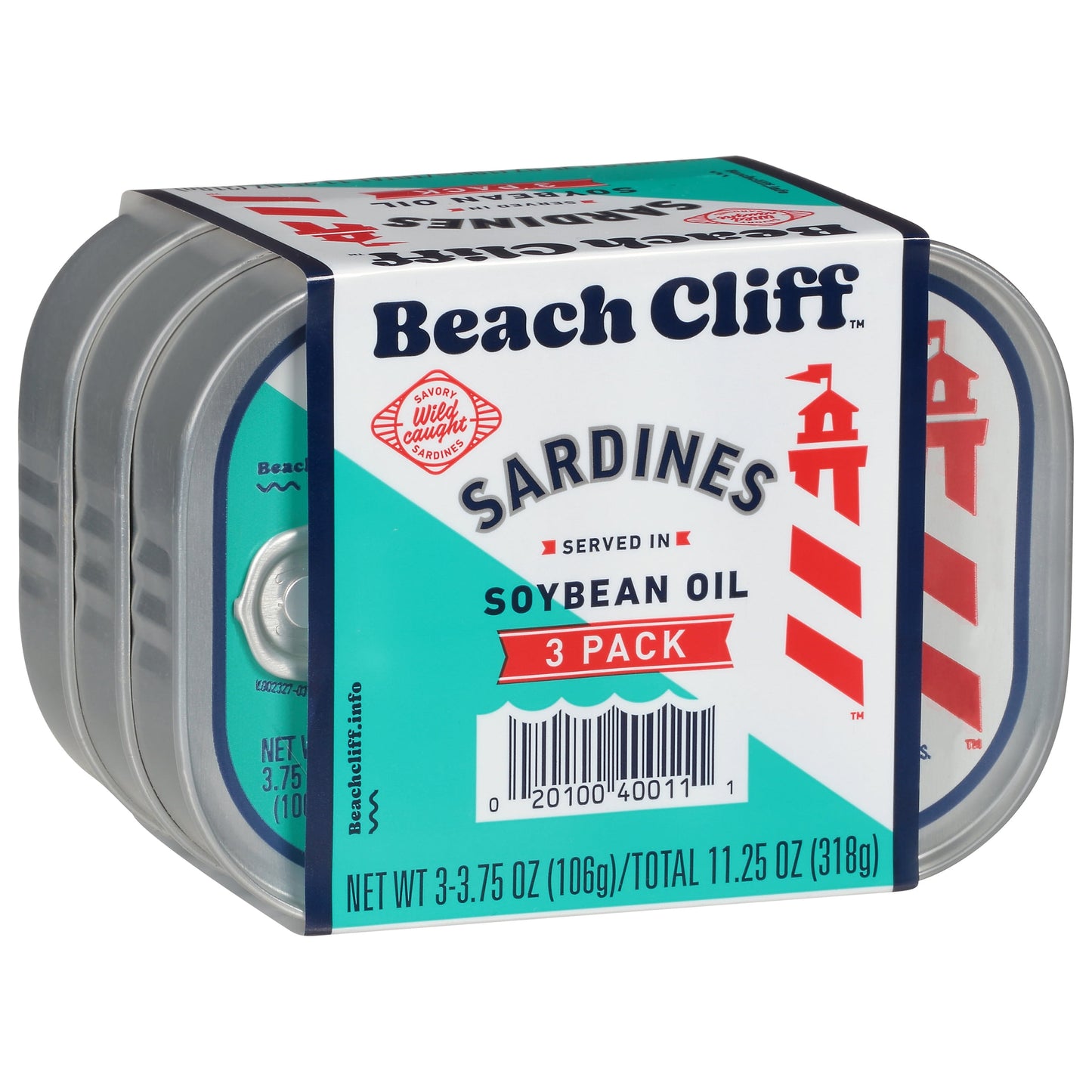 (Pack of 3) Beach Cliff Sardines in Soybean Oil, 3-3.75 oz Cans, Shelf Stable Canned Wild Caught Sardine, High in Protein