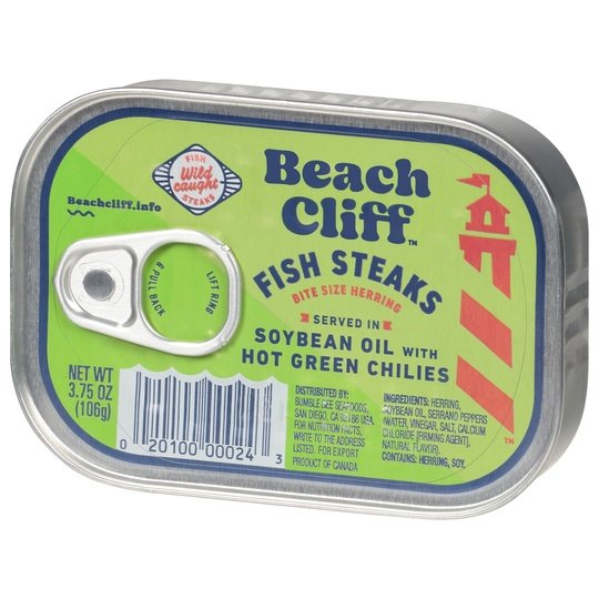 Beach Cliff Fish Steaks in Soybean Oil with Hot Green Chilies, 3.75 oz