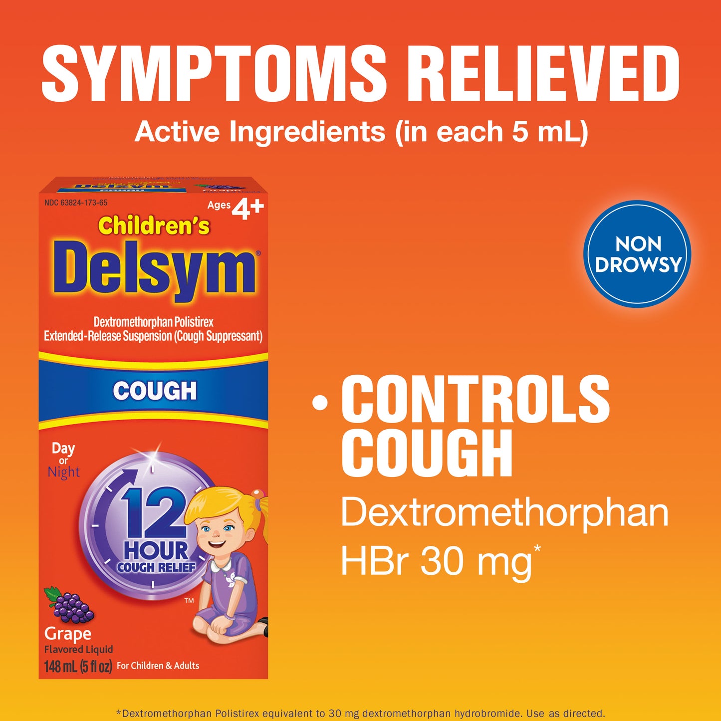 Children’s Delsym 12 hour Cough Relief Medicine, Powerful Cough Relief for 12 Good Hours, Cough Suppressing Liquid, #1 Pediatrician Recommended, Grape Flavor, 5 Fl oz