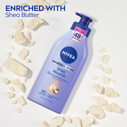 NIVEA Shea Nourish Body Lotion, Dry Skin Lotion with Shea Butter, 20 Fl Oz Pump Bottle