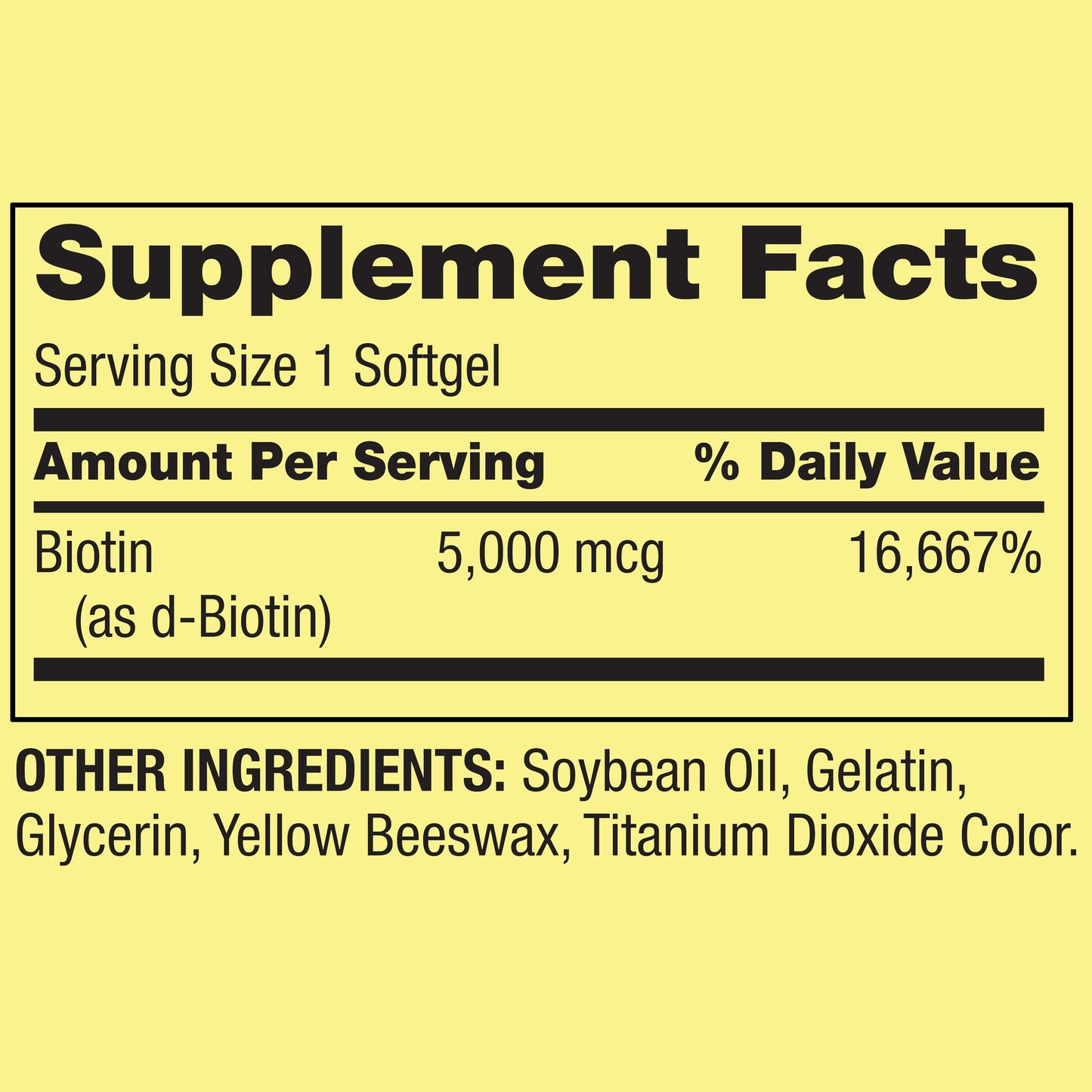 Spring Valley Biotin Hair/Skin/Nails Health Dietary Supplement Softgels, 5,000 mcg, 120 Count