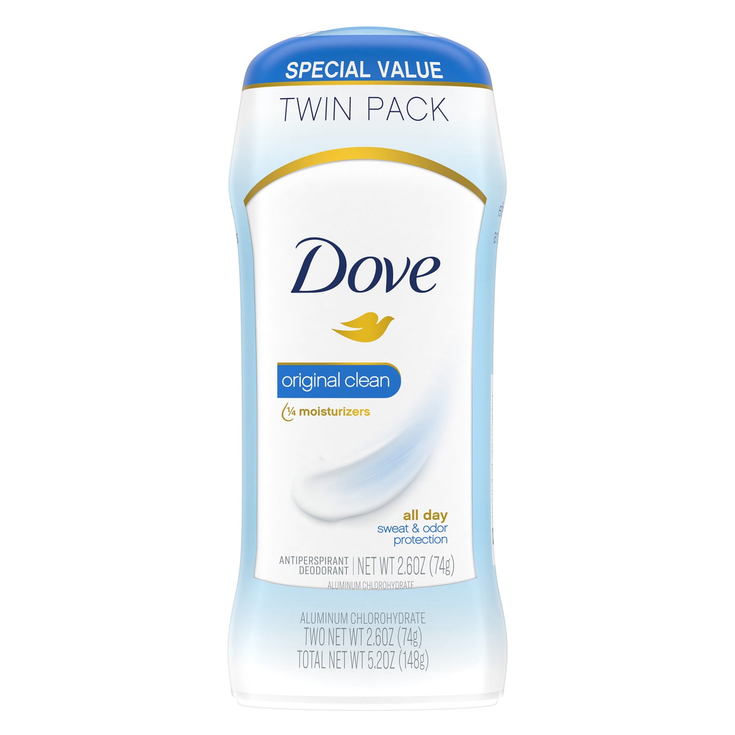 Dove Women's Antiperspirant Deodorant Stick Twin Pack, Original Clean, 2.6 oz