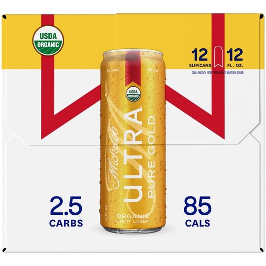 Michelob ULTRA Pure Gold Organic Light Lager, 12 Pack Beer, 12 fl oz Cans, 3.8% ABV, Domestic