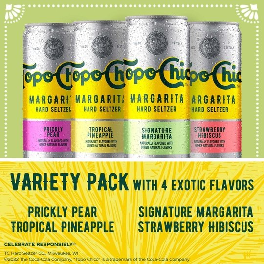Topo Chico Margarita Variety Pack Hard Seltzer, 12 Pack, 12 fl oz Cans, 4.5% ABV