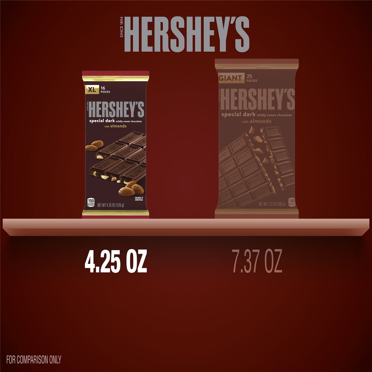 Hershey's Special Dark Mildly Sweet Chocolate with Almonds XL Candy, Bar 4.25 oz