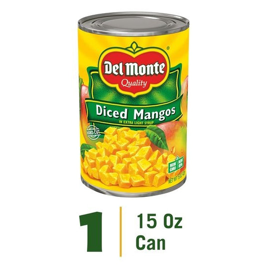 Del Monte Diced Mango, Extra Light Syrup, Canned Fruit, 15 oz Can