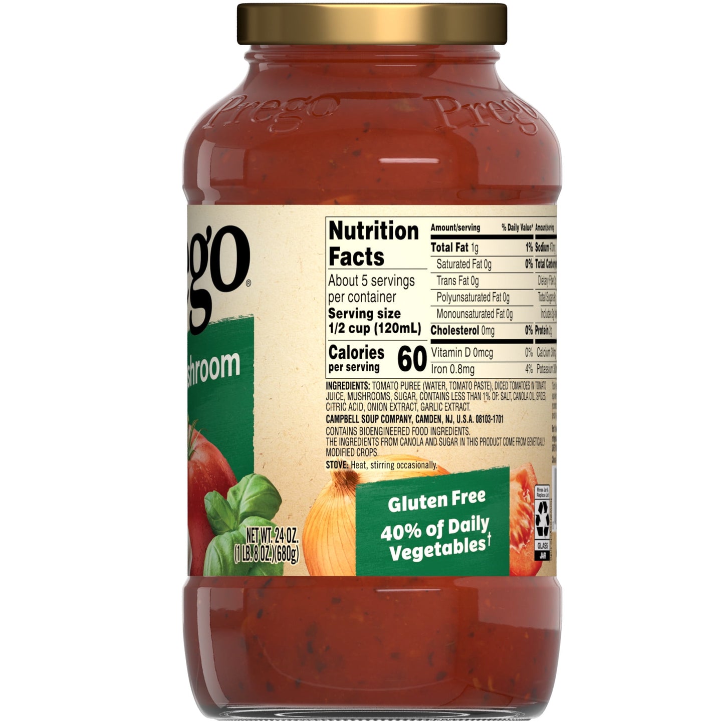 Prego Fresh Mushroom Spaghetti Sauce, 24 oz Jar