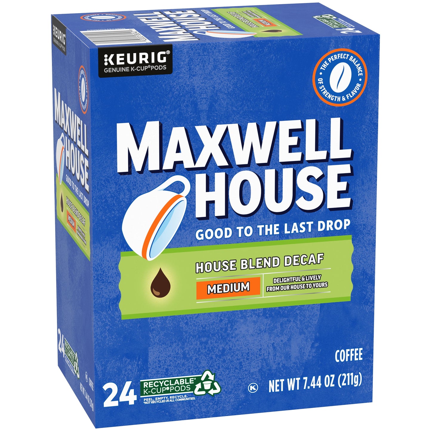 Maxwell House House Blend Decaf Coffee K-Cup Pods, Decaffeinated, 24 ct Box