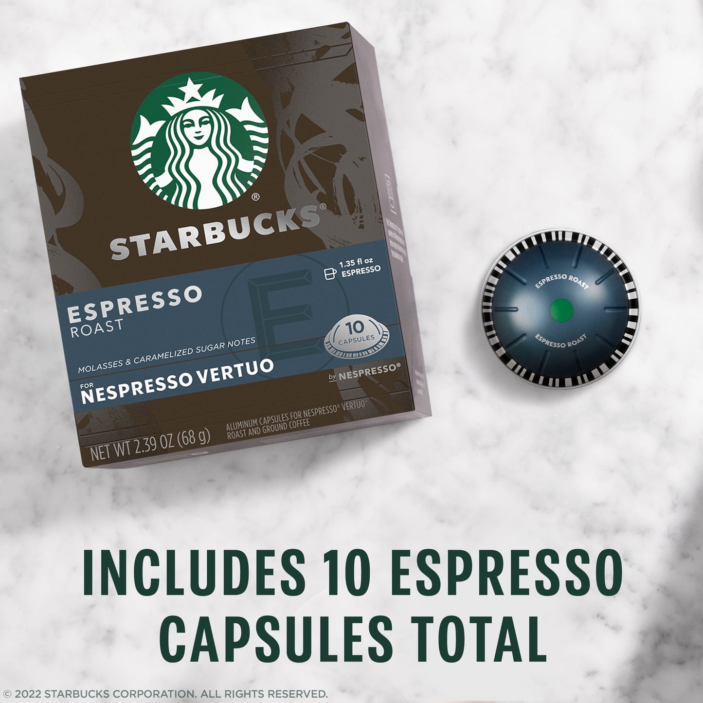 Starbucks by Nespresso Vertuo, Espresso Roast, Dark Roast Nespresso Pods, 10 Count