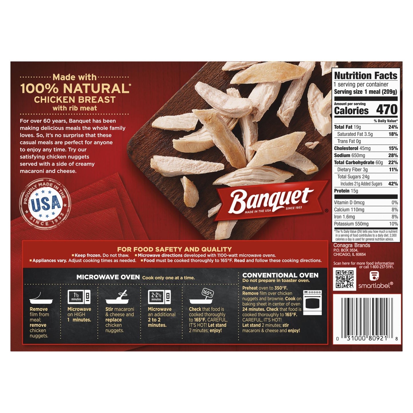 Banquet Chicken Nuggets, Mac Cheese, Brownie Frozen Meal, 7.4 oz