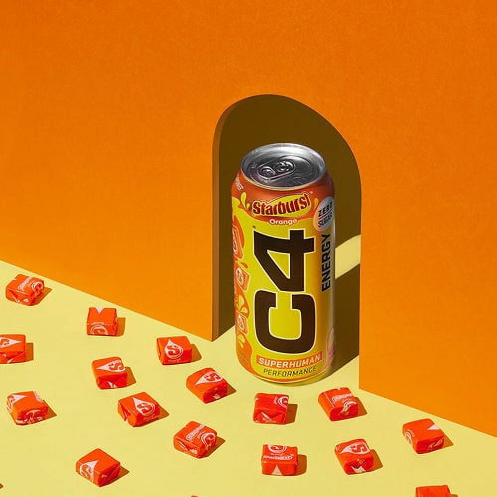 C4 Energy Drink + Strawberry Starburst + Zero Sugar + Explosive Energy Juicy Flavor + 16oz Single Can