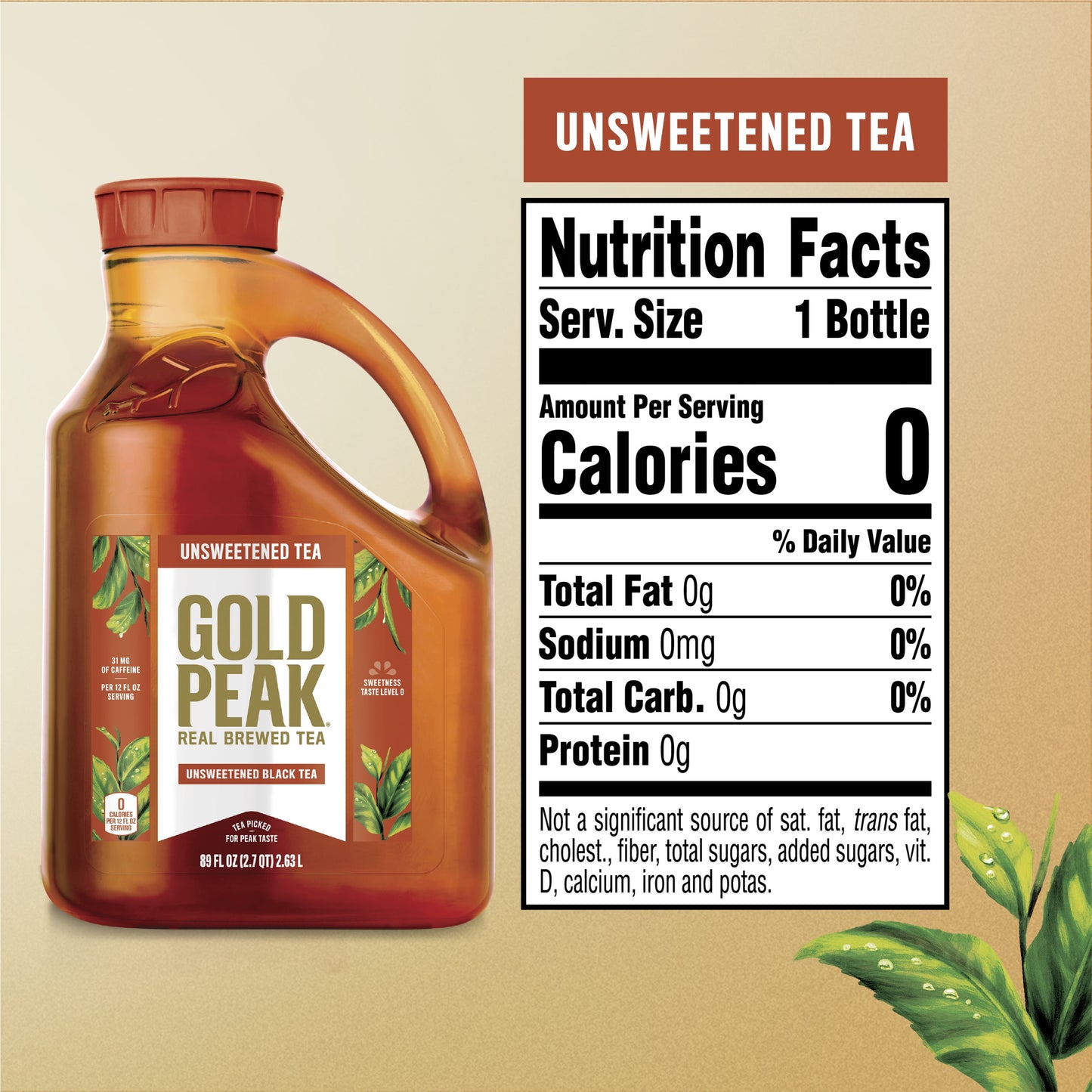 Gold Peak Real Brewed Tea Unsweetened, Black Iced Tea Drink, 89 fl oz