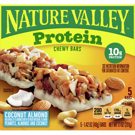 Nature Valley Chewy Granola Bar, Protein, Coconut Almond, 5 Bars, 7.1 OZ
