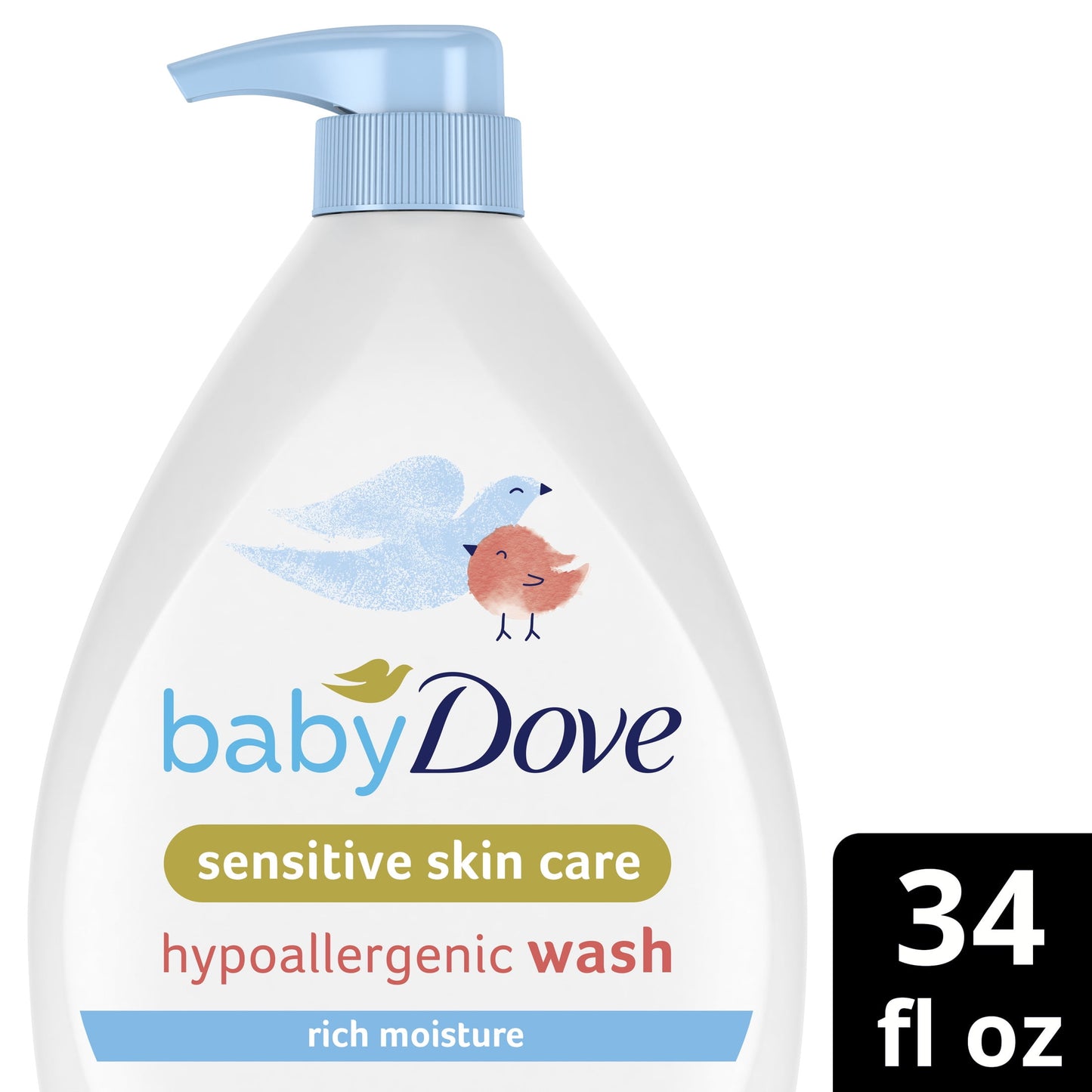 Baby Dove Sensitive Liquid Body Wash Rich Moisture, Delicate Scent, Hypoallergenic, 34 oz