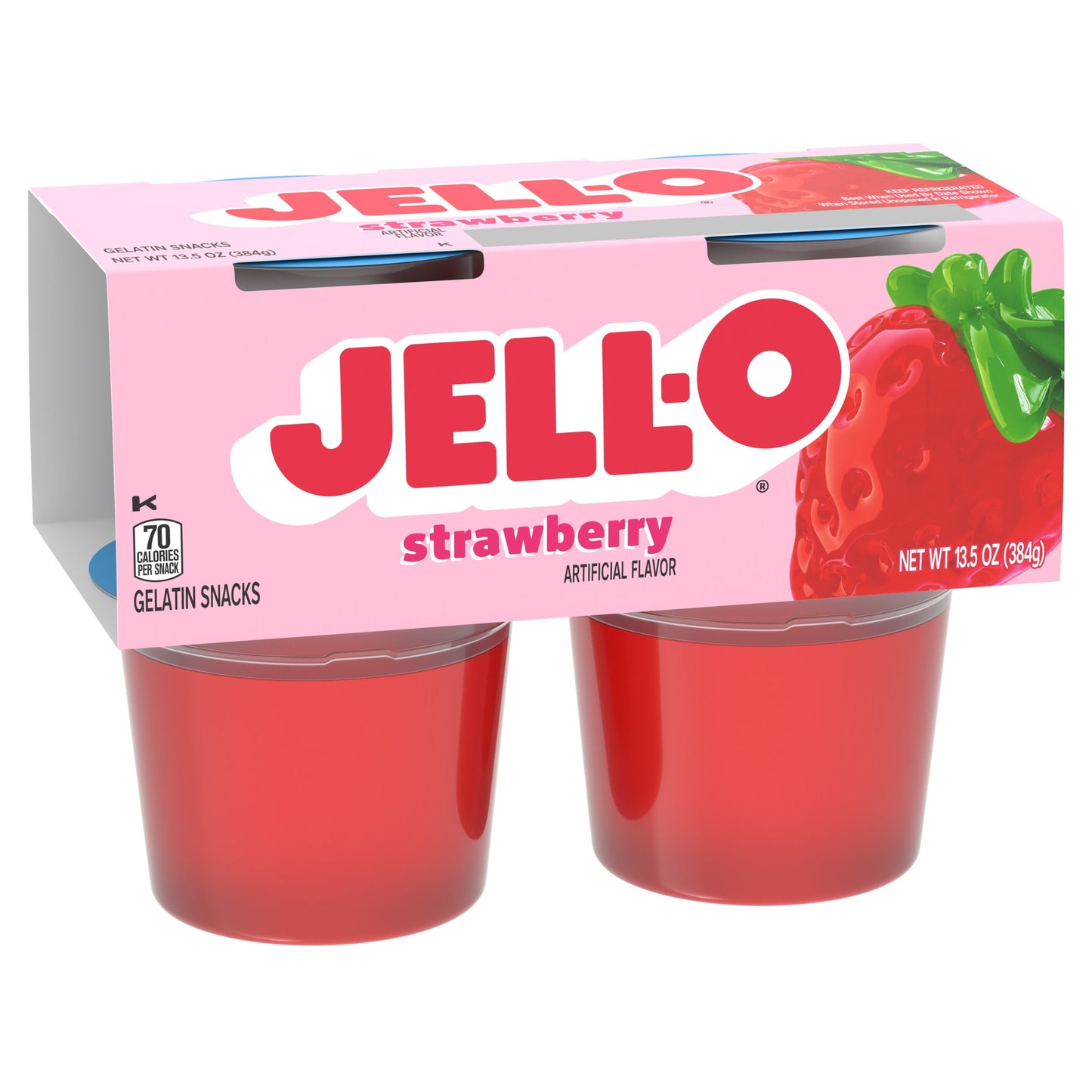 Jell-O Original Strawberry Jello Cups Gelatin Snack, 4 Ct Cups