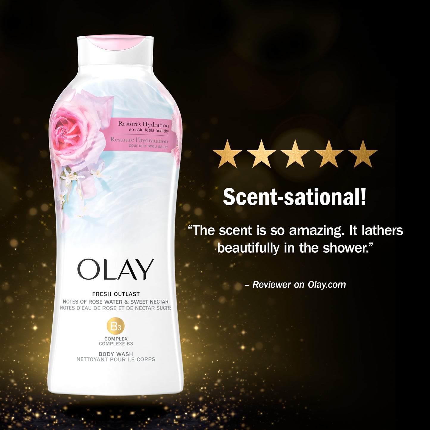 Olay Fresh Outlast Rose Water & Sweet Nectar Body Wash, 30 fl oz