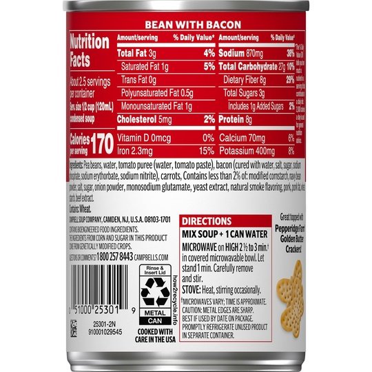 Campbell's Condensed Bean with Bacon Soup, 11.25 oz Can