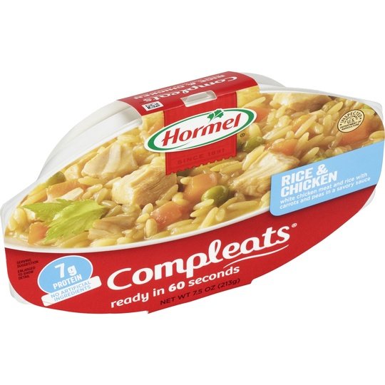 HORMEL COMPLEATS Rice & Chicken, Shelf Stable, 7.5 oz Plastic Tray