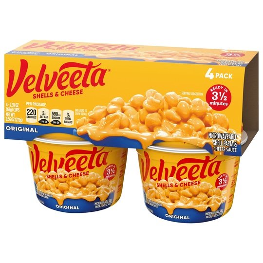 Velveeta Shells and Cheese Macaroni and Cheese Cups Easy Microwavable Dinner, 4 ct Pack, 2.39 oz Cups