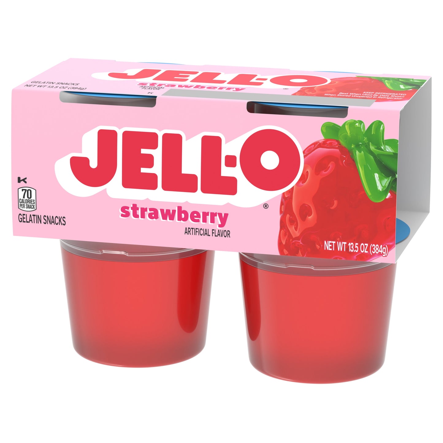 Jell-O Original Strawberry Jello Cups Gelatin Snack, 4 Ct Cups