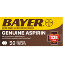 Genuine Bayer Aspirin Pain Reliever / Fever Reducer 325mg Coated Tablets, 50 Count