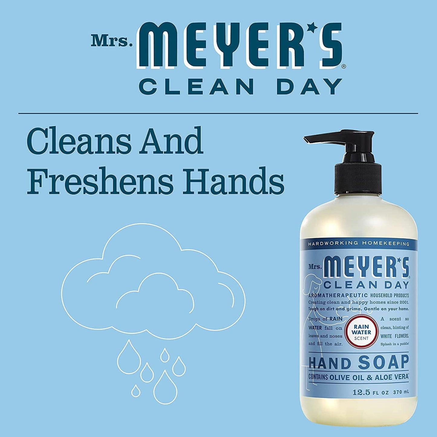 Mrs. Meyer's Clean Day Liquid Hand Soap, Rain Water Scent, 12.5 Ounce Bottle