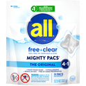 all Mighty Pacs Laundry Detergent Pacs, Free Clear for Sensitive Skin, Unscented and Dye Free, 19 Count