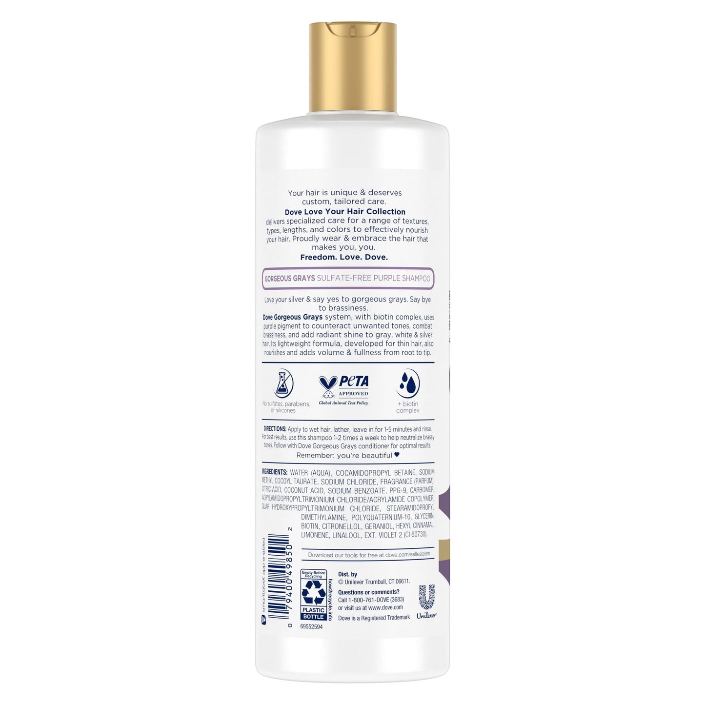 Dove Love Your Silver Gorgeous Grays Purple Shampoo with Biotin Complex All Hair Types, 13.5 fl oz*