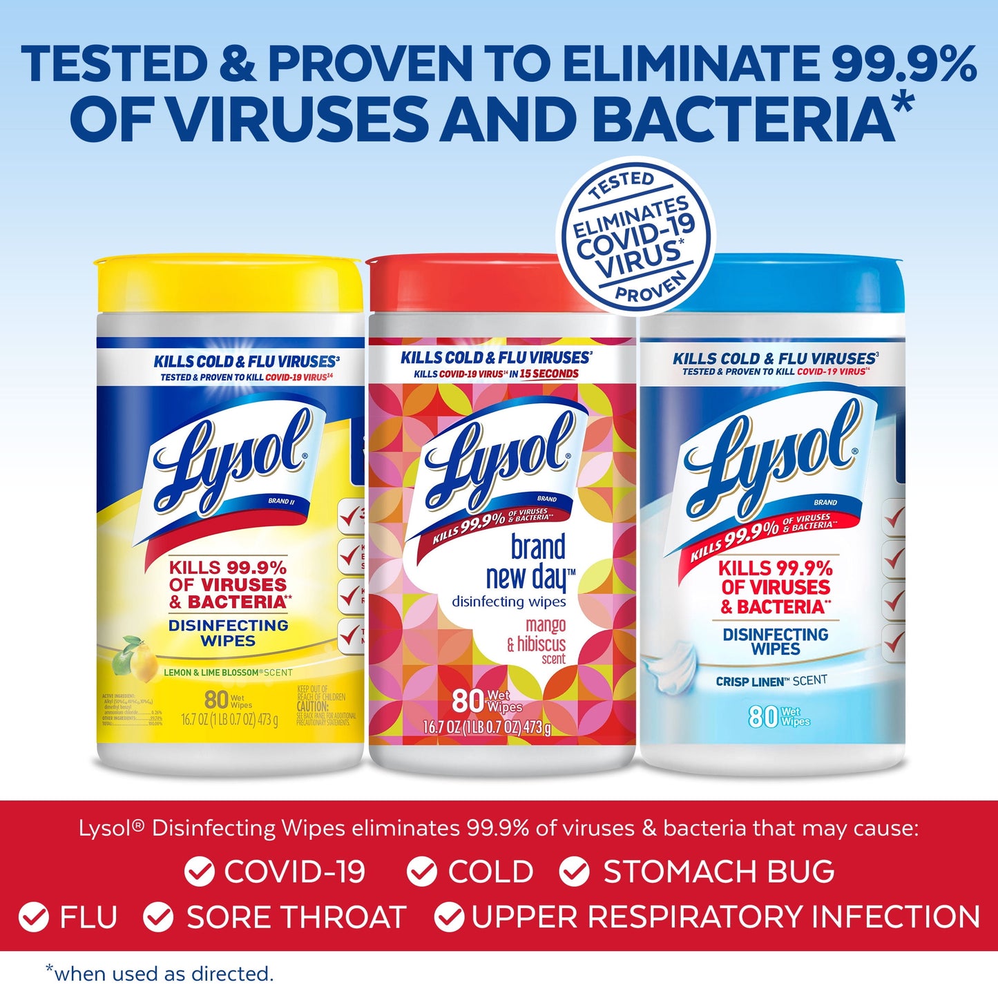 Lysol Disinfectant Wipes Bundle, Multi-Surface Antibacterial Cleaning Wipes, For Disinfecting & Cleaning, contains x2 Lemon & Lime Blossom (160ct) x1 Crisp Linen (80ct) & x1 Mango & Hibiscus (80ct)