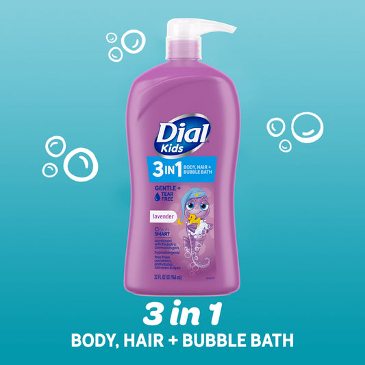 Dial Kids 3-in-1 Body+Hair+Bubble Bath, Lavender Scent, 32 fl oz