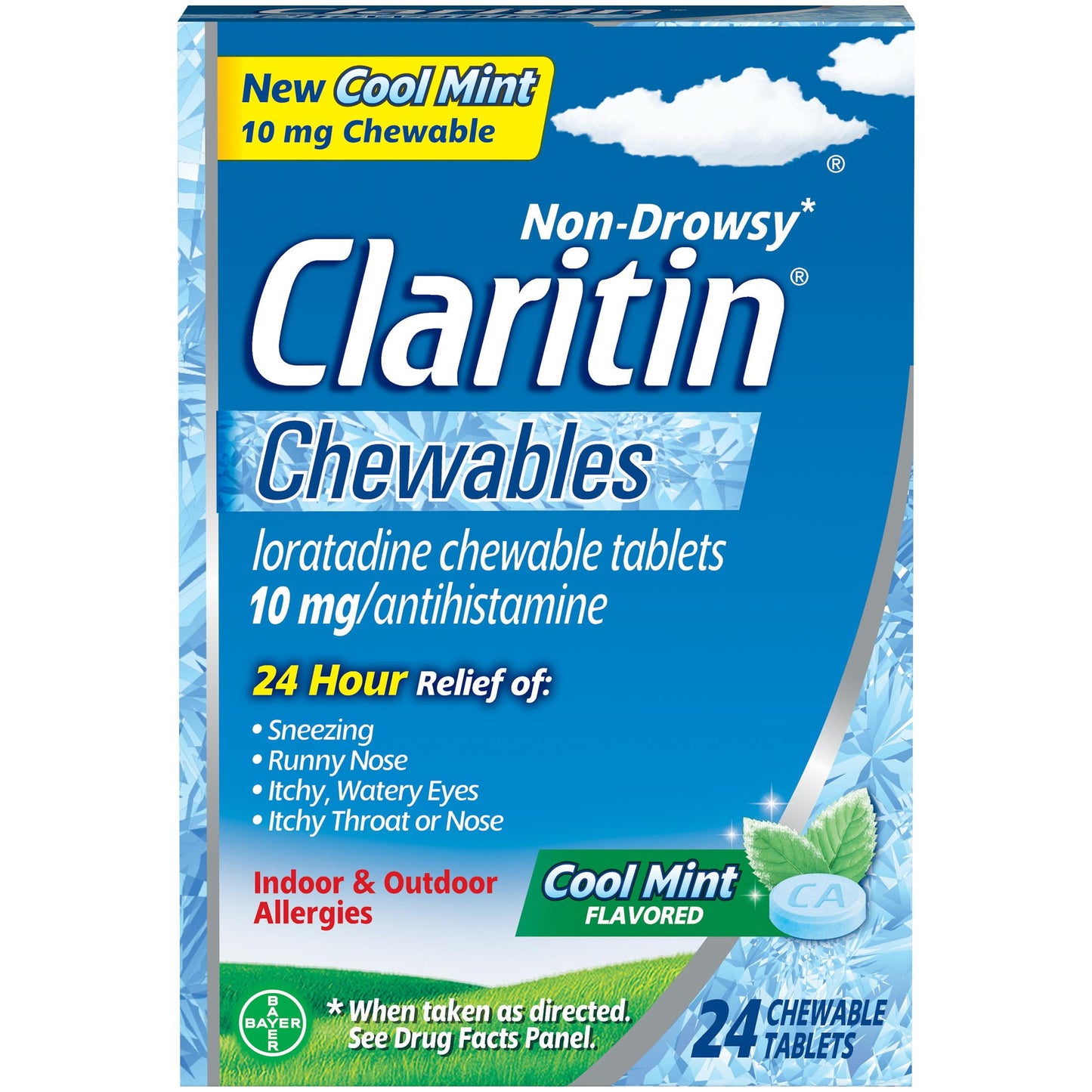 Claritin 24 Hour Non-Drowsy Allergy Medicine, Antihistamine Cool Mint Chewable Tablet, 24 Ct