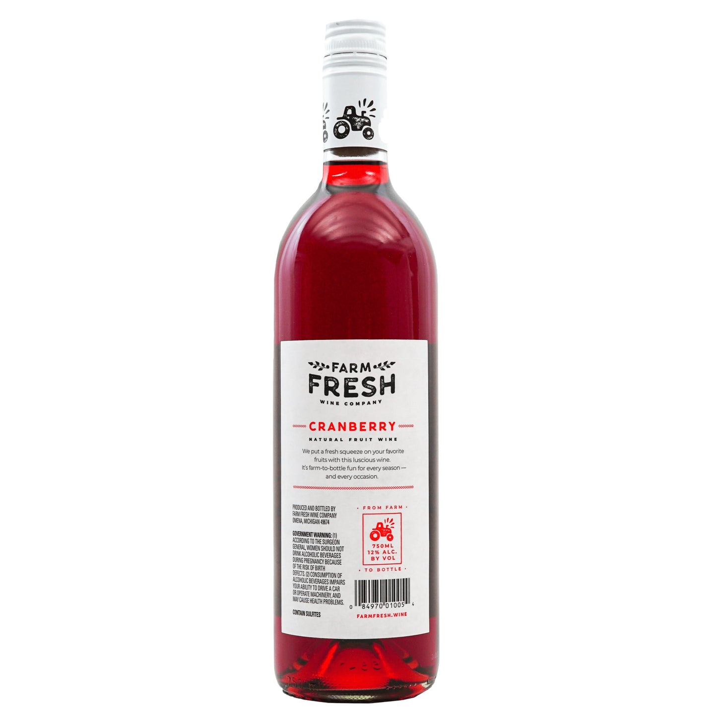 Farm Fresh Cranberry Fruit Wine, Michigan, 12% ABV, 750ml Glass Bottle, 5-150ml Servings