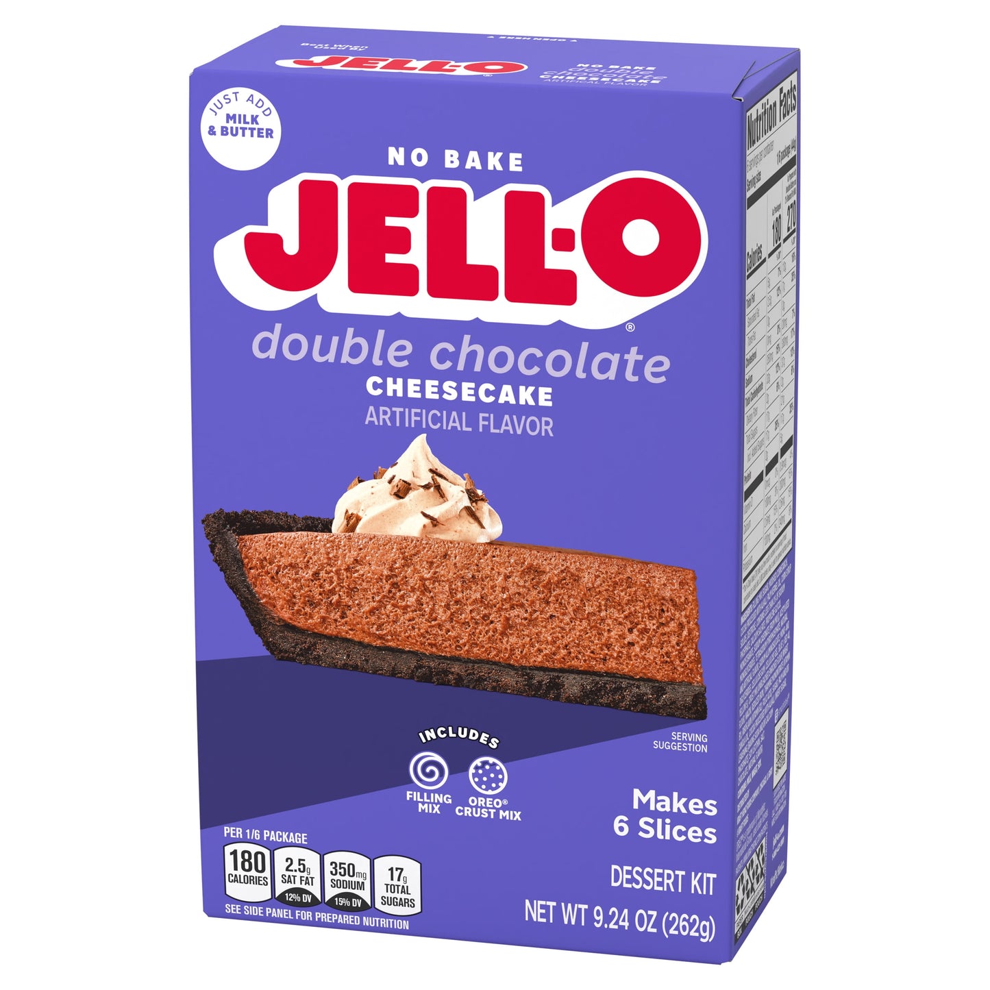 Jell-O No Bake Double Chocolate Cheesecake Artificially Flavored Dessert Kit with Filling Mix & Crust Mix, 9.24 oz Box