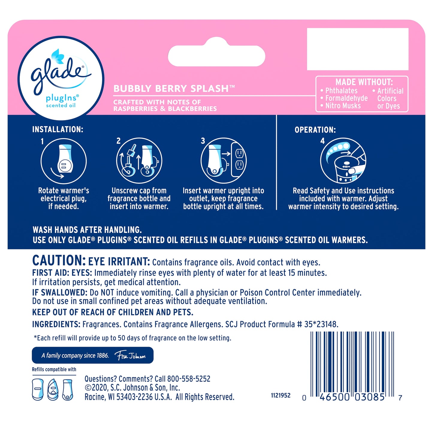 Glade PlugIns Scented Oil 5 Refills, Air Freshener, Bubbly Berry Splash, 5 x 1.34 oz