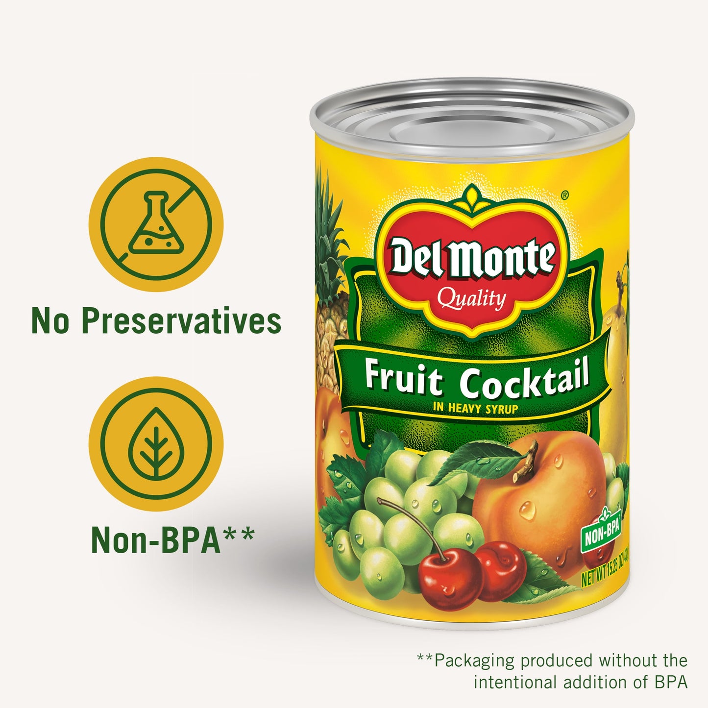 Del Monte Fruit Cocktail, Heavy Syrup, Canned Fruit, 15.25 oz Can