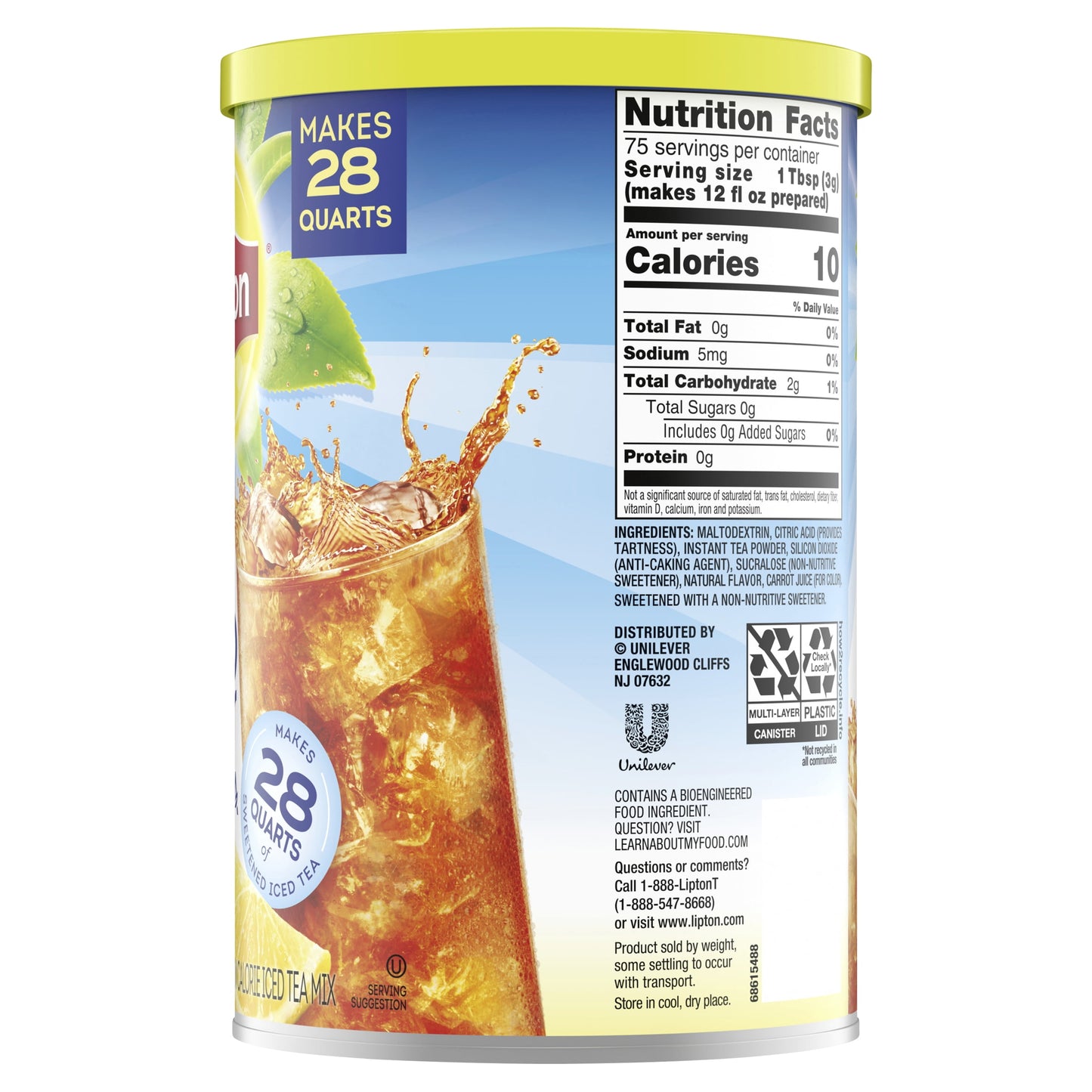 Lipton Zero Sugar Iced Tea Mix Black Tea , Lemon, Caffeinated, 28 Quarts