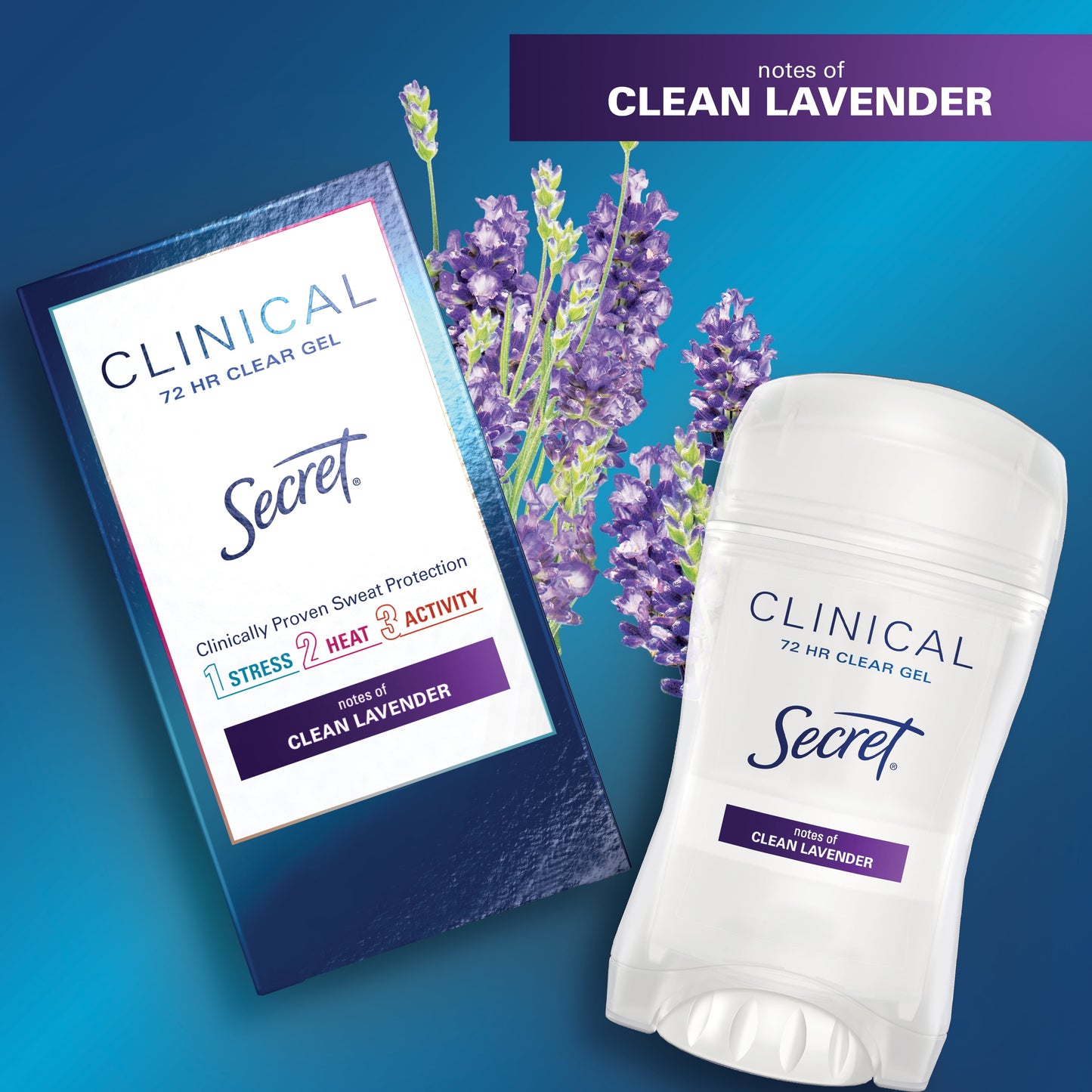 Secret Clinical Strength Clear Gel Antiperspirant Deodorant, Clean Lavender, 2.6 oz