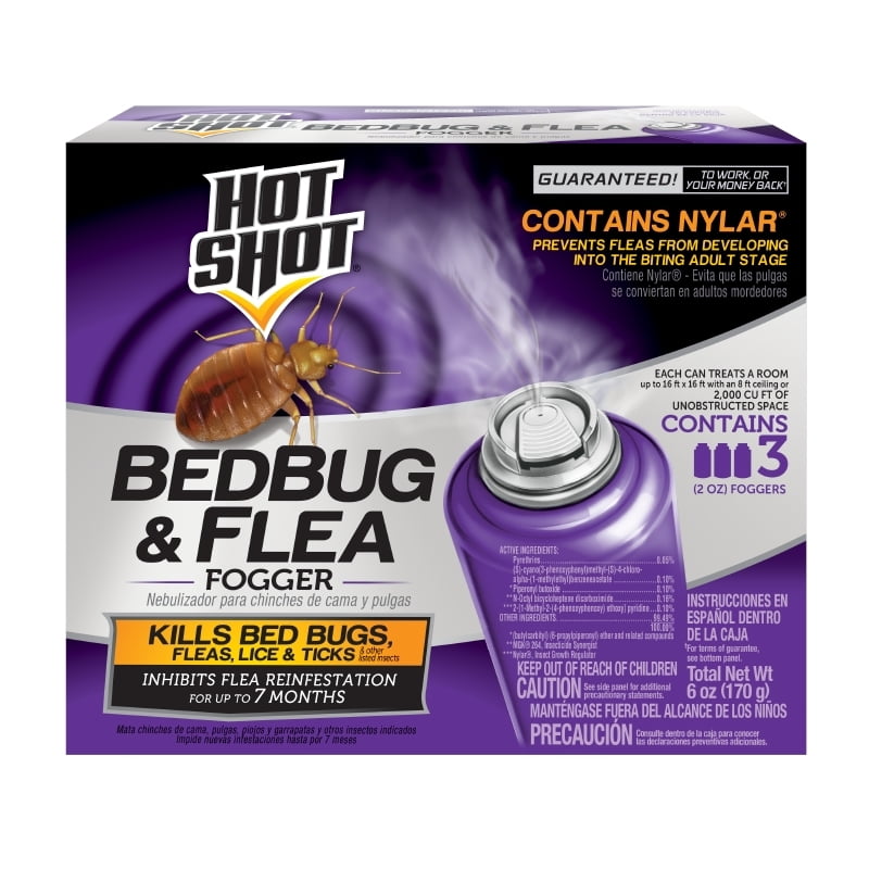 Hot Shot Bedbug & Flea Fogger Killer with Nylar to Regulate Flea Growth, 2 Ounce Cans, 3 Pack