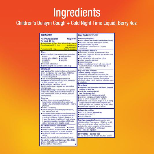 Delsym Children's Cough + Chest Congestion Day & Night Cold Liquid, Cherry & Berry, 8oz (2X4oz)