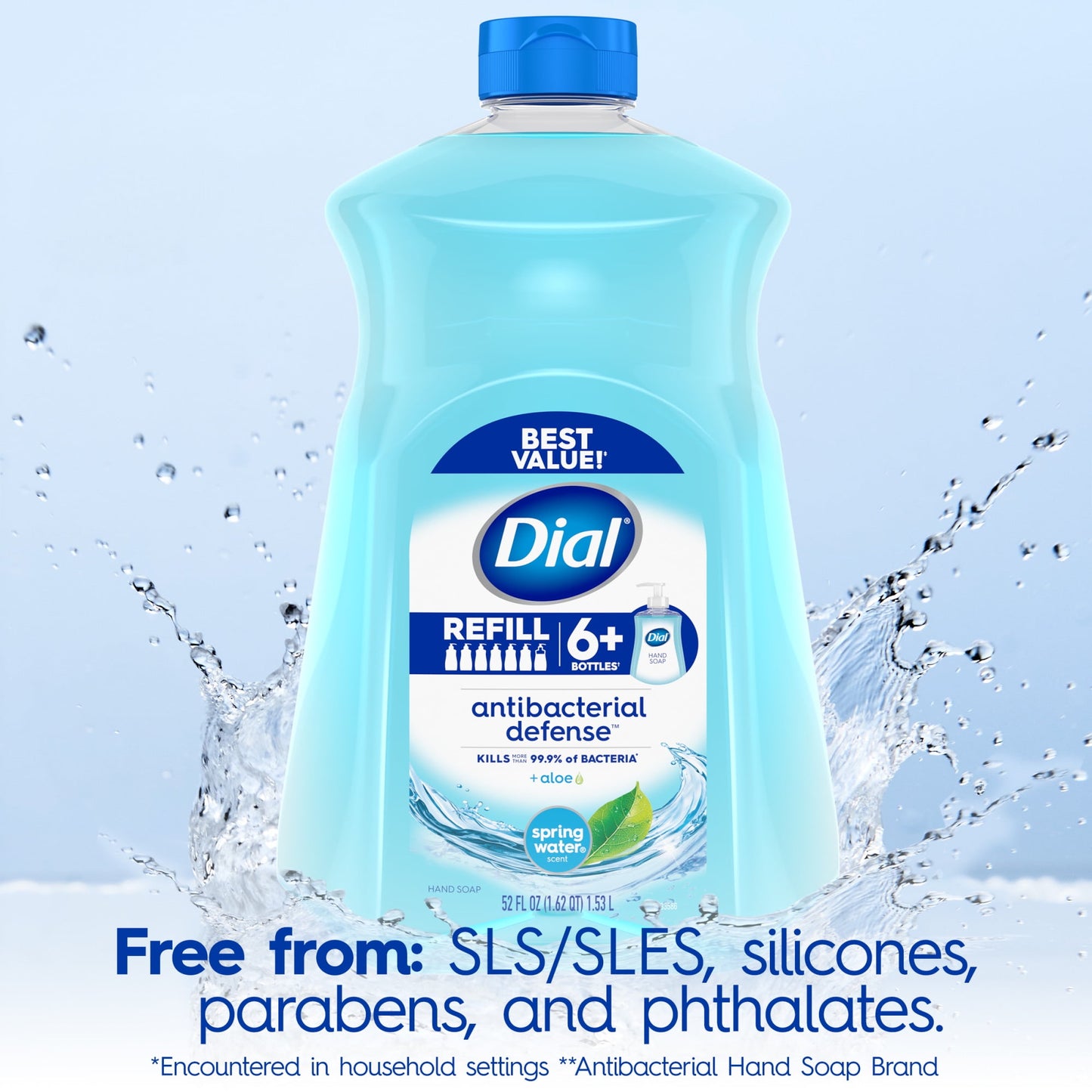 Dial Antibacterial Liquid Hand Soap Refill, Spring Water, 52 fl oz