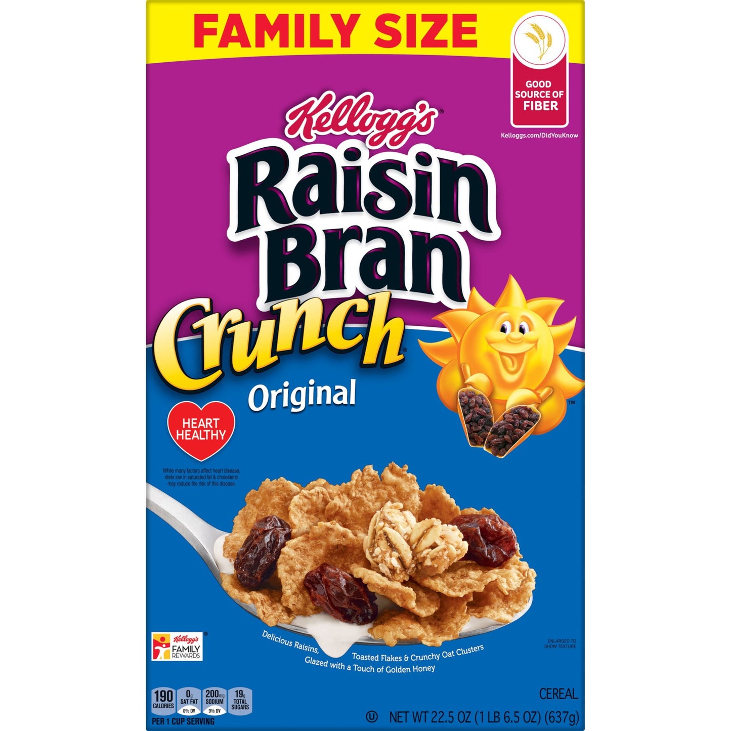 Kellogg's Raisin Bran Crunch Original Breakfast Cereal, Family Size, 22.5 oz Box