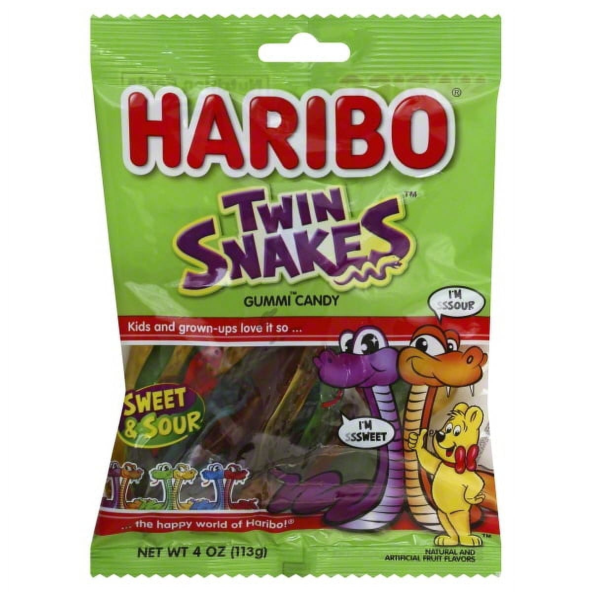 Haribo Twin Snakes Sweet and Sour Gummy Candy, 4oz